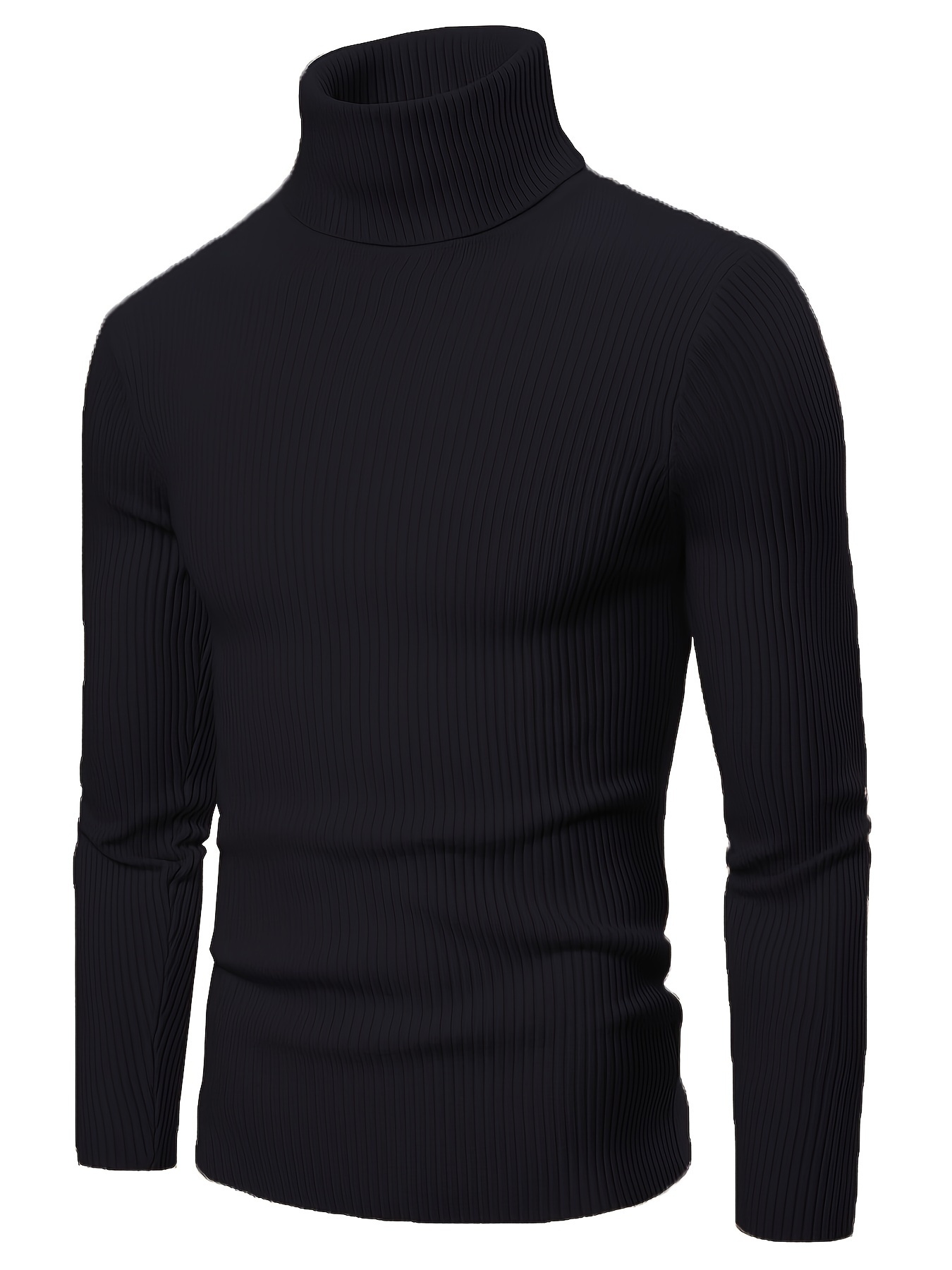 turtle neck knitted slim fit sweater mens casual warm solid high stretch pullover sweater for fall winter details 8