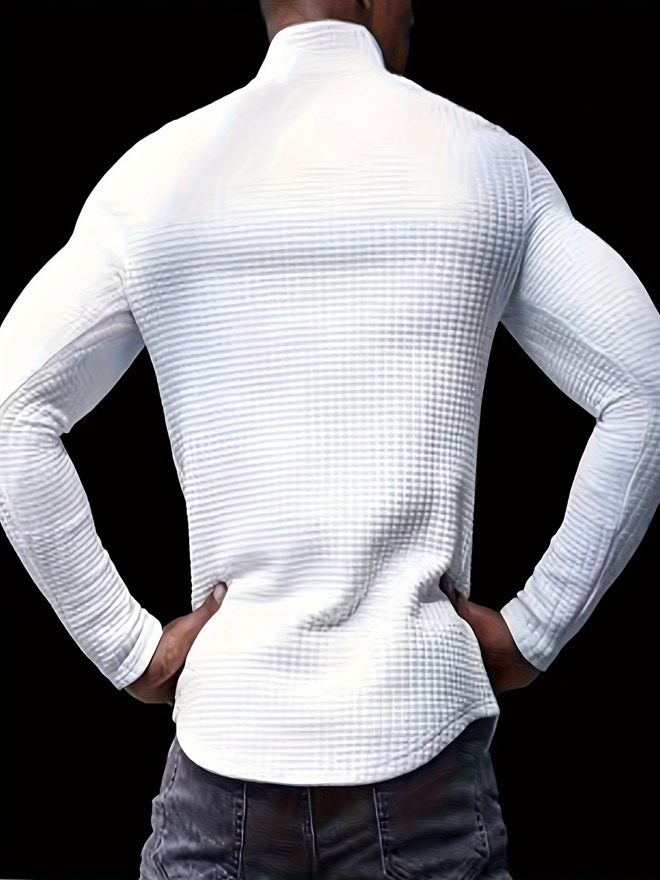 new mens spring and autumn winter solid color jacquard waffle zipper stand collar sweatshirt details 12
