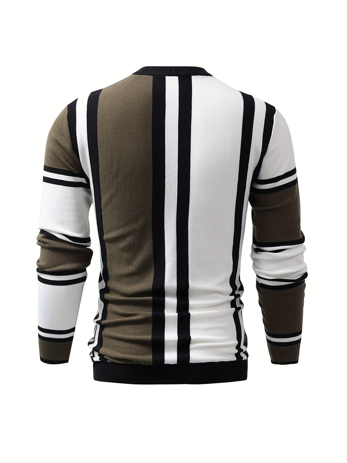 color block design chic sweater mens casual warm high stretch crew neck pullover sweater for fall winter details 4