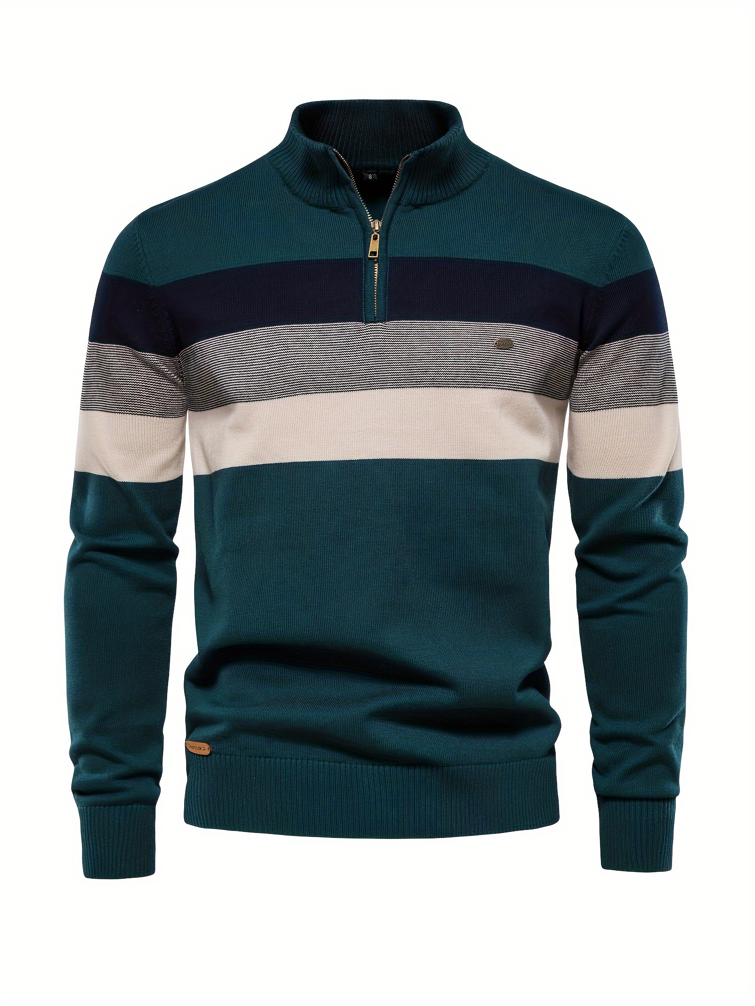 cotton knitted color block sweater mens casual warm slightly stretch half zipper v neck pullover sweater for men fall winter details 5