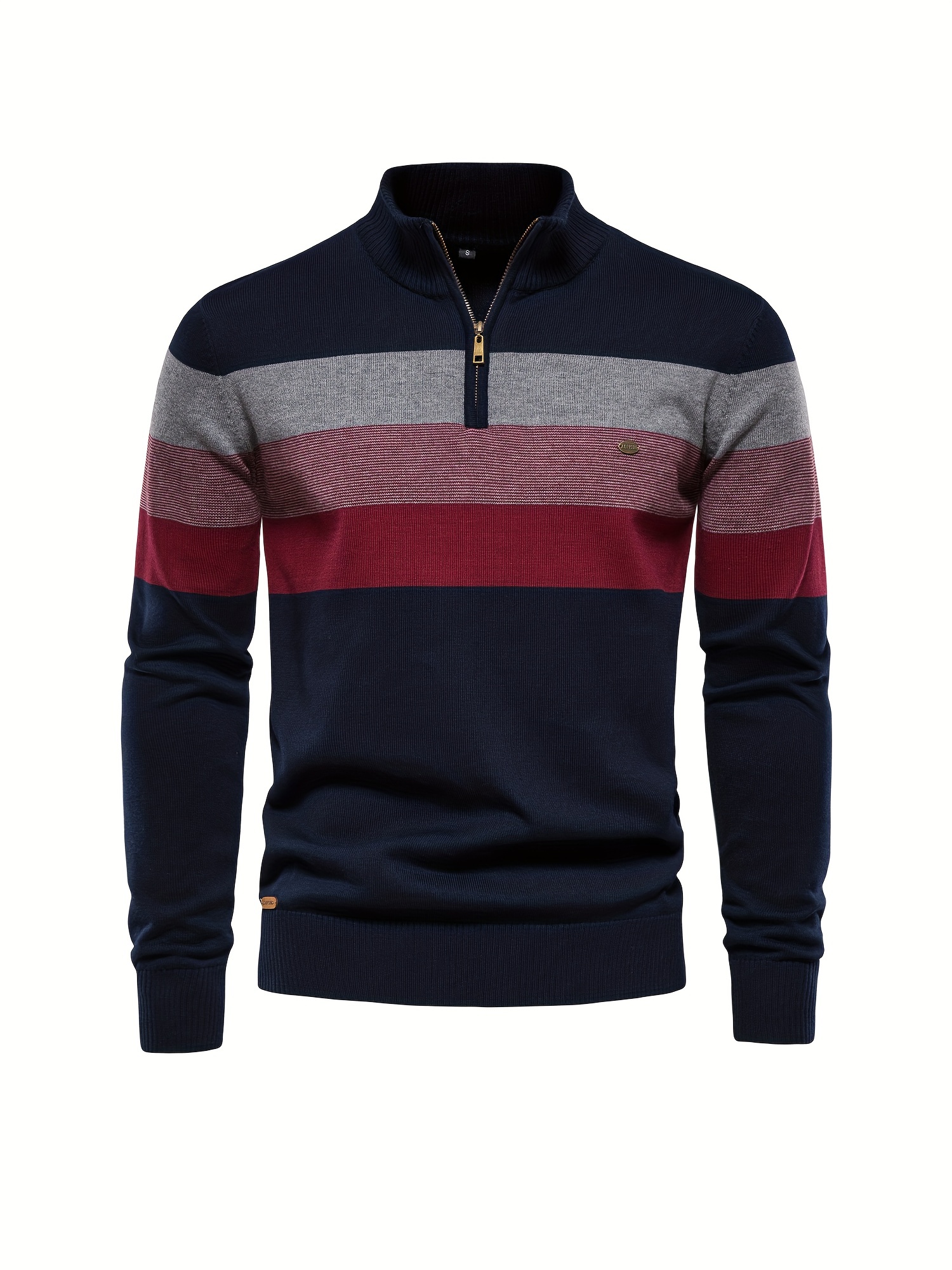 cotton knitted color block sweater mens casual warm slightly stretch half zipper v neck pullover sweater for men fall winter details 10