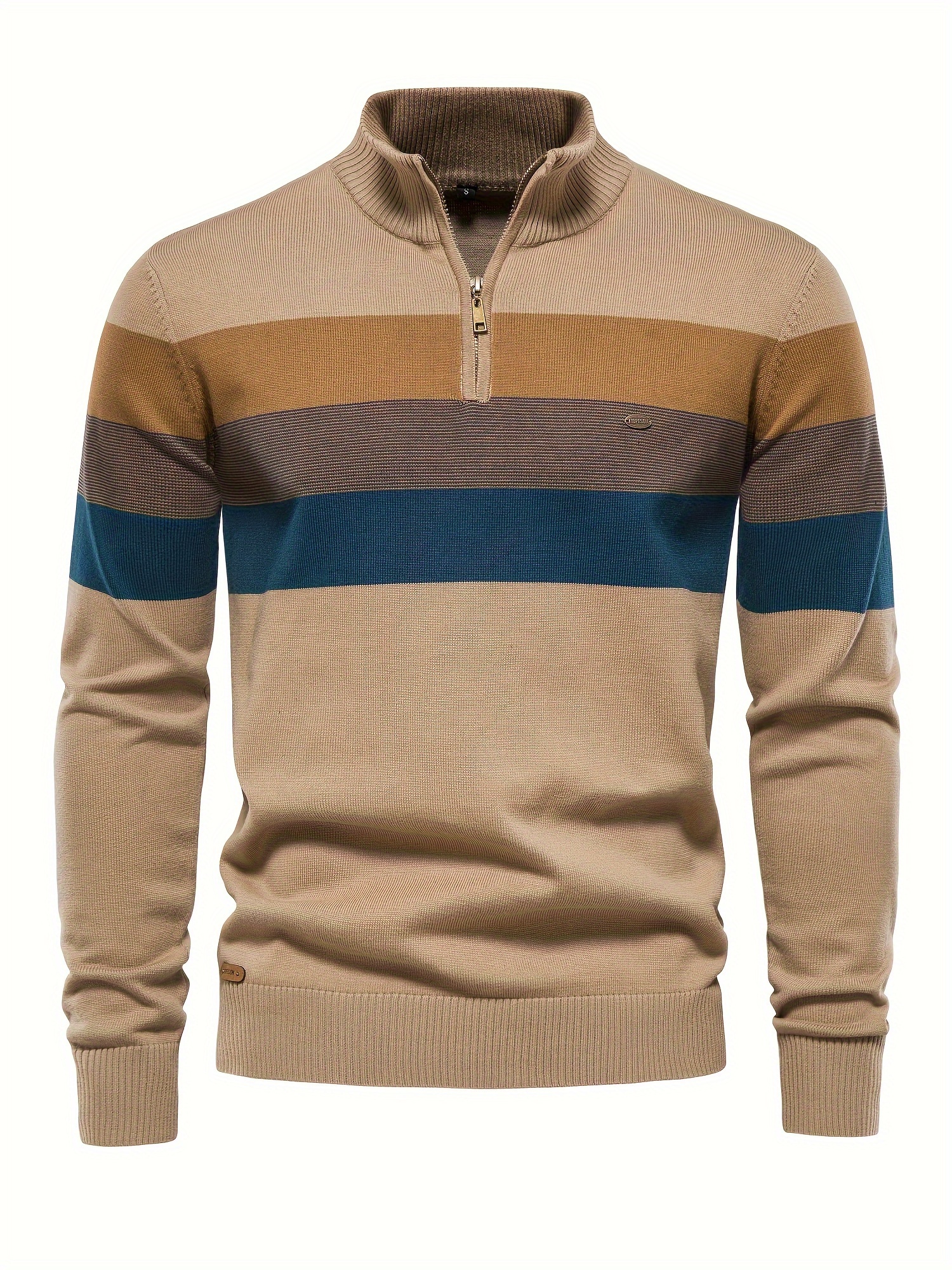 cotton knitted color block sweater mens casual warm slightly stretch half zipper v neck pullover sweater for men fall winter details 17