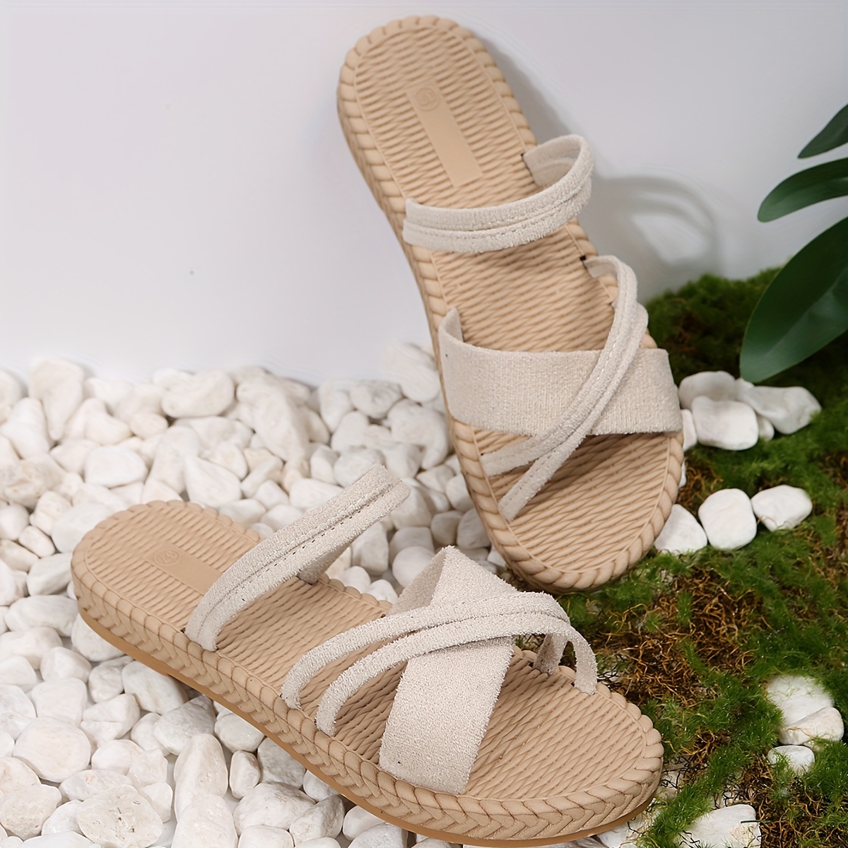 womens flat sandals solid color open toe cross strap anti skid slip on shoes casual beach sandals details 9